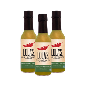 New! Lola's Fine Hot Sauce 3 Pack Green Jalapeno & Serrano